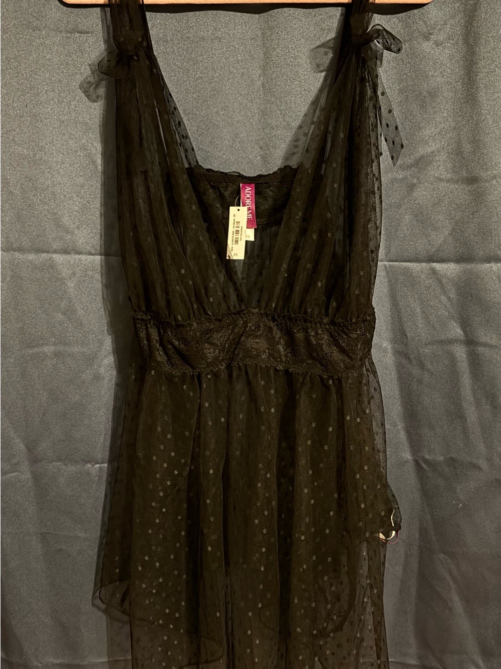 Adore Me Black Sheer Polka Dot Lace Trim Chemise